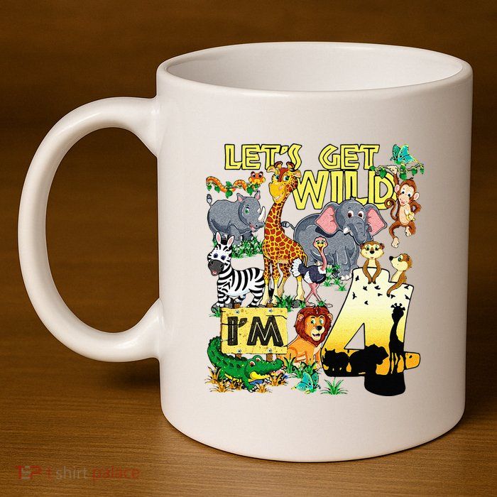 4 Year Old Zoo Safari Birthday Party Tee Lets Get Wild Im 4 11oz C Handle Ceramic Mug