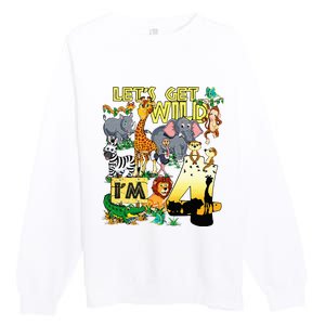 4 Year Old Zoo Safari Birthday Party Tee Lets Get Wild Im 4 Premium Crewneck Sweatshirt