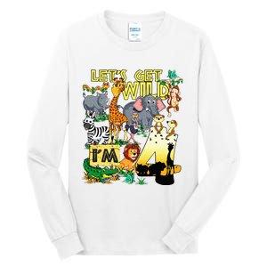 4 Year Old Zoo Safari Birthday Party Tee Lets Get Wild Im 4 Tall Long Sleeve T-Shirt