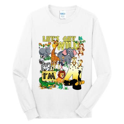 4 Year Old Zoo Safari Birthday Party Tee Lets Get Wild Im 4 Tall Long Sleeve T-Shirt