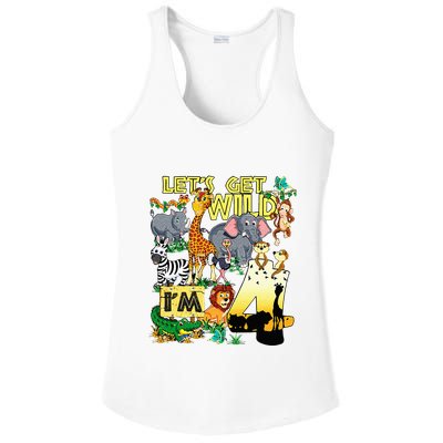 4 Year Old Zoo Safari Birthday Party Tee Lets Get Wild Im 4 Ladies PosiCharge Competitor Racerback Tank