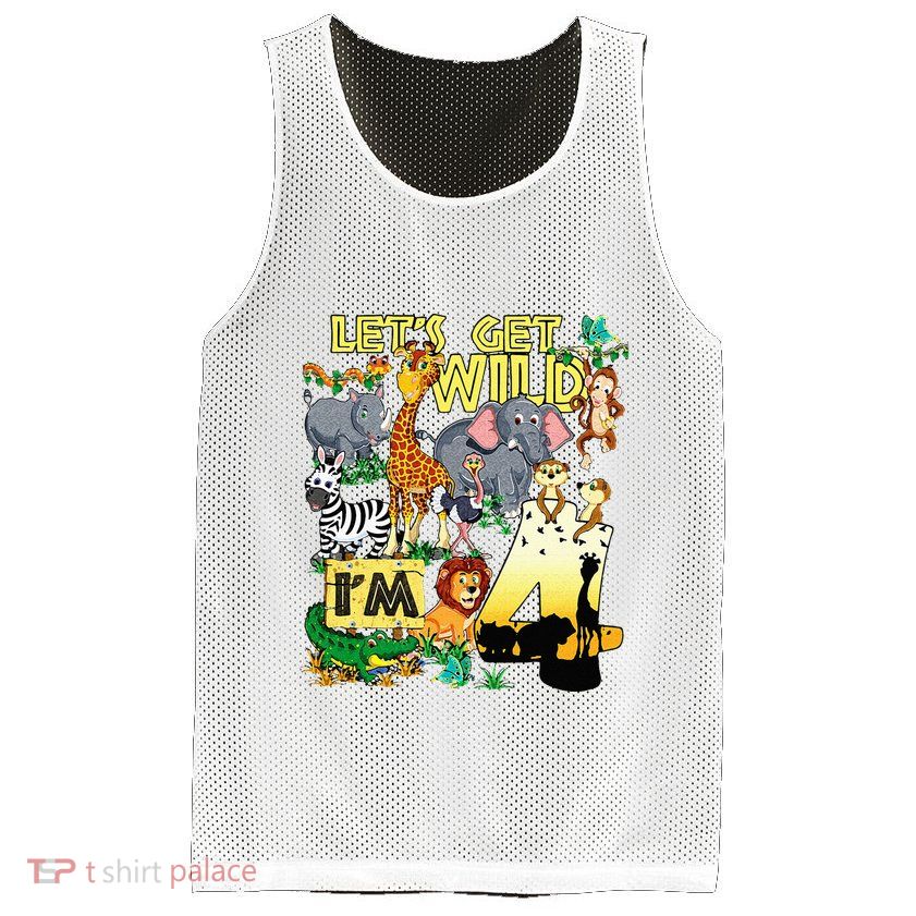 4 Year Old Zoo Safari Birthday Party Tee Lets Get Wild Im 4 Mesh Reversible Basketball Jersey Tank