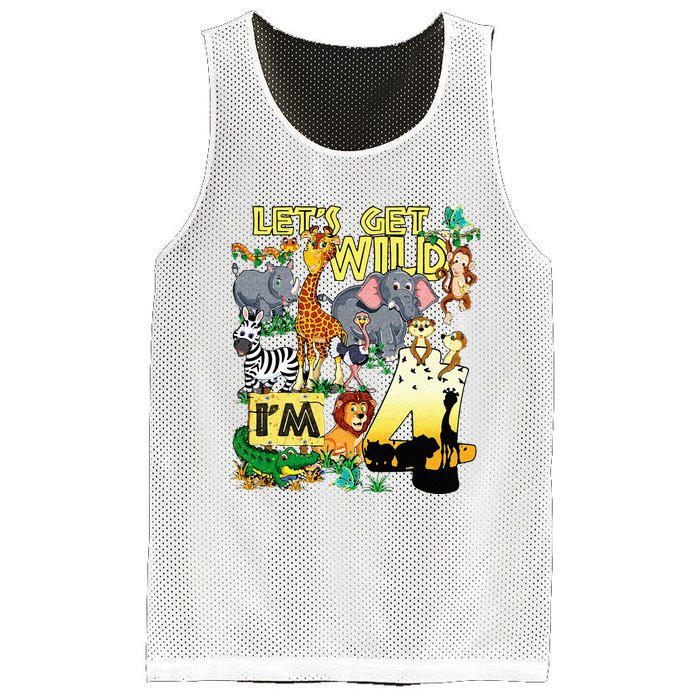 4 Year Old Zoo Safari Birthday Party Tee Lets Get Wild Im 4 Mesh Reversible Basketball Jersey Tank