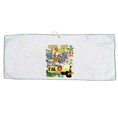 4 Year Old Zoo Safari Birthday Party Tee Lets Get Wild Im 4 Large Microfiber Waffle Golf Towel