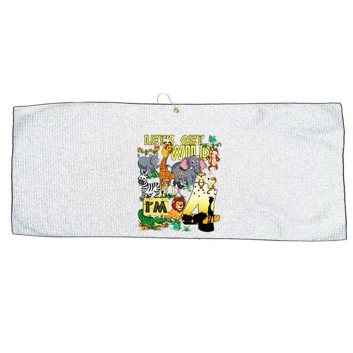 4 Year Old Zoo Safari Birthday Party Tee Lets Get Wild Im 4 Large Microfiber Waffle Golf Towel