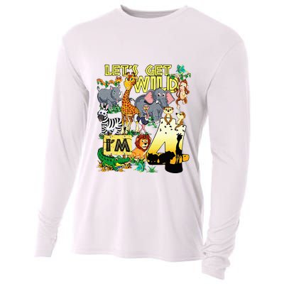 4 Year Old Zoo Safari Birthday Party Tee Lets Get Wild Im 4 Cooling Performance Long Sleeve Crew