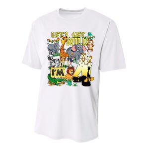 4 Year Old Zoo Safari Birthday Party Tee Lets Get Wild Im 4 Performance Sprint T-Shirt