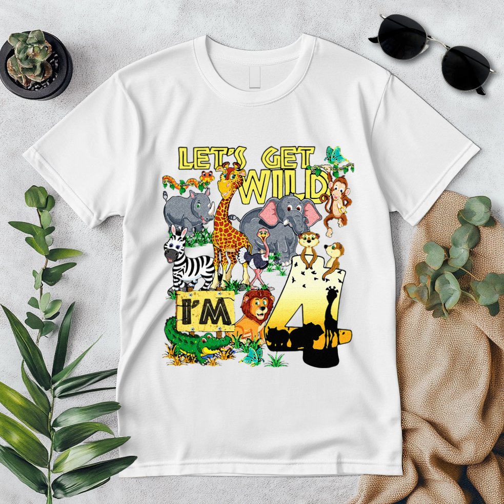 4 Year Old Zoo Safari Birthday Party Tee Lets Get Wild Im 4 Premium T-Shirt