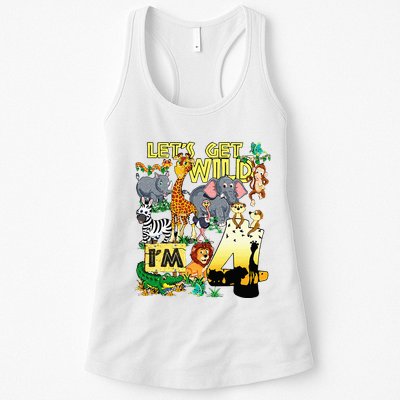 4 Year Old Zoo Safari Birthday Party Tee Lets Get Wild Im 4 Womens Tank Top