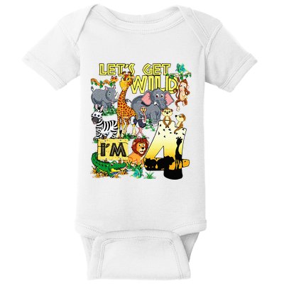 4 Year Old Zoo Safari Birthday Party Tee Lets Get Wild Im 4 Baby Bodysuit