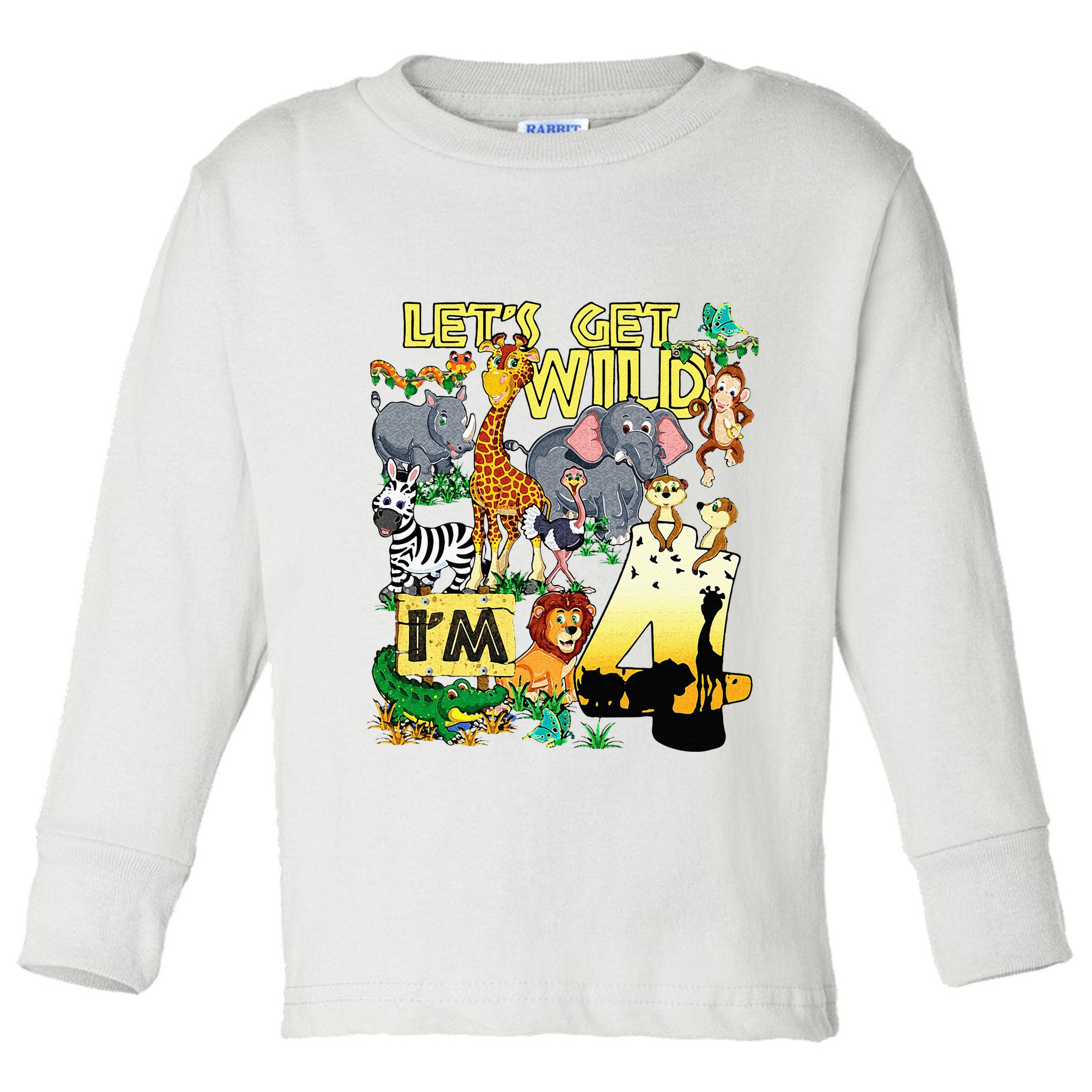 4 Year Old Zoo Safari Birthday Party Tee Lets Get Wild Im 4 Toddler Long Sleeve Shirt
