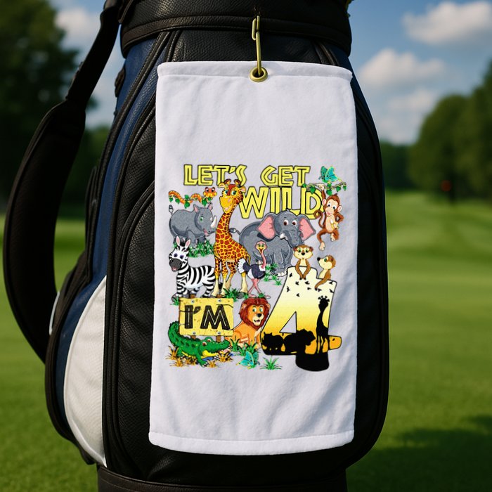 4 Year Old Zoo Safari Birthday Party Tee Lets Get Wild Im 4 Golf Towel