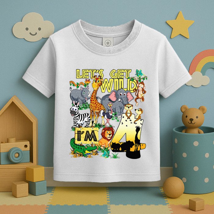 4 Year Old Zoo Safari Birthday Party Tee Lets Get Wild Im 4 Toddler T-Shirt