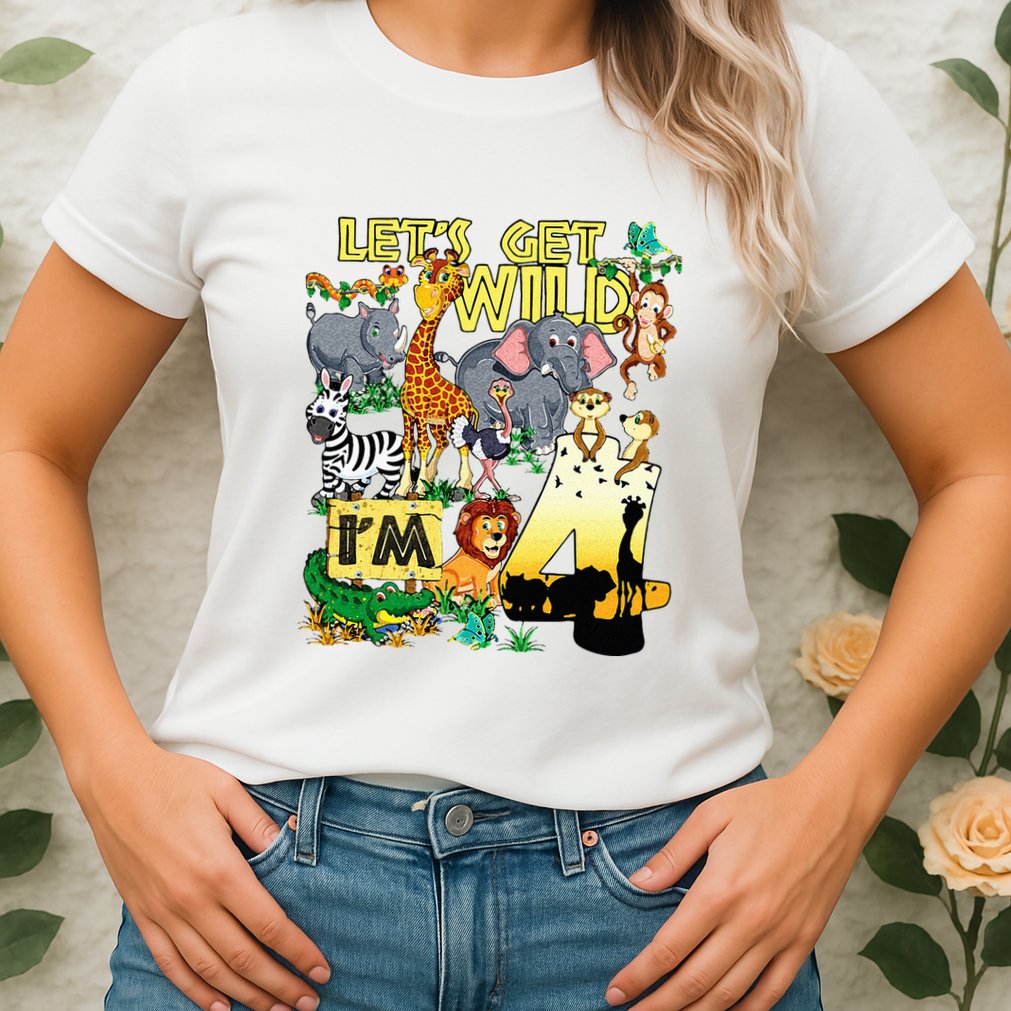 4 Year Old Zoo Safari Birthday Party Tee Lets Get Wild Im 4 Womens T-Shirt