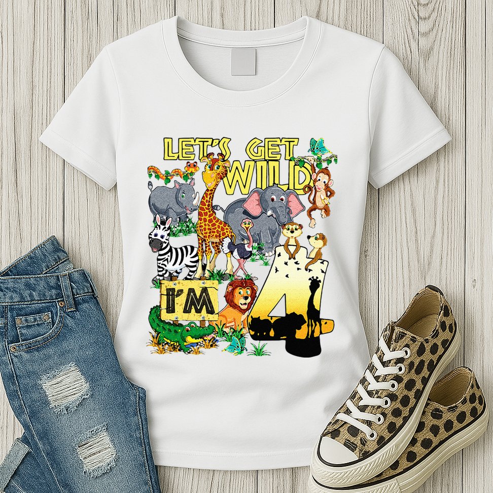 4 Year Old Zoo Safari Birthday Party Tee Lets Get Wild Im 4 Womens T-Shirt