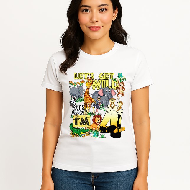 4 Year Old Zoo Safari Birthday Party Tee Lets Get Wild Im 4 Womens T-Shirt