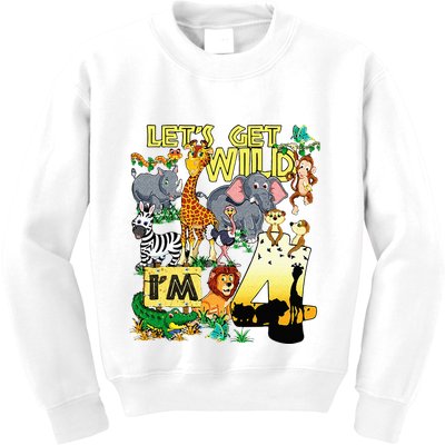 4 Year Old Zoo Safari Birthday Party Tee Lets Get Wild Im 4 Kids Sweatshirt