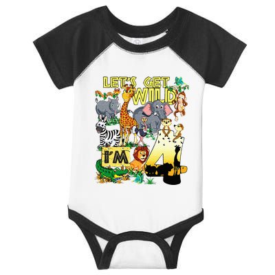 4 Year Old Zoo Safari Birthday Party Tee Lets Get Wild Im 4 Infant Baby Jersey Bodysuit
