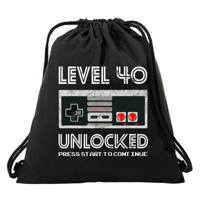 40 Year Old Fourty Birthday Gift Level 40 Unlocked Gamer Drawstring Bag