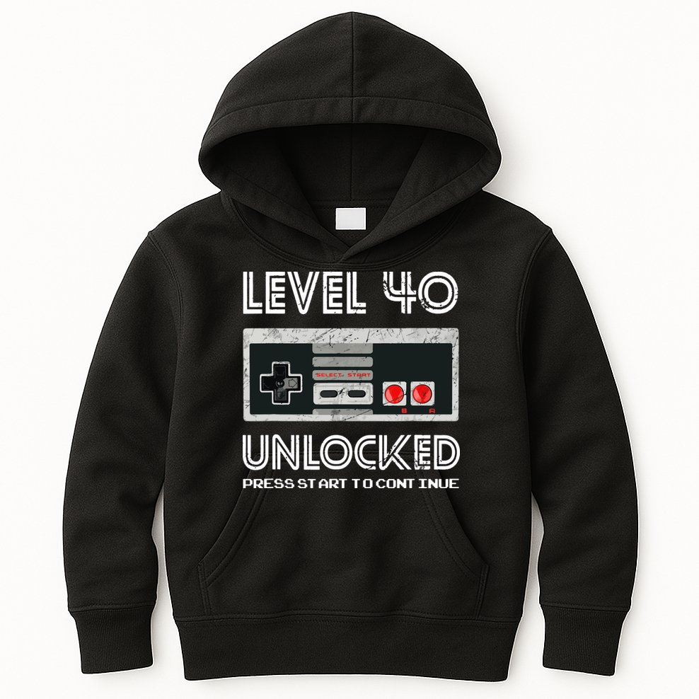 40 Year Old Fourty Birthday Gift Level 40 Unlocked Gamer Kids Hoodie