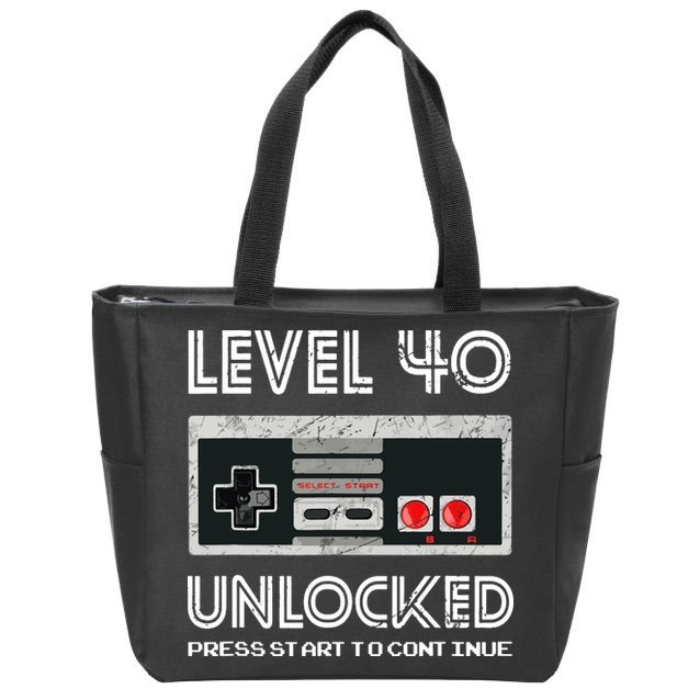 40 Year Old Fourty Birthday Gift Level 40 Unlocked Gamer Zip Tote Bag