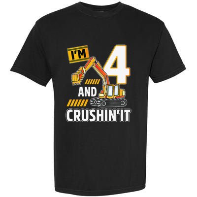 4 year old vehicles construction excavator Birthday 4th Garment-Dyed Heavyweight T-Shirt