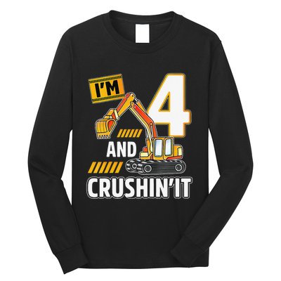 4 year old vehicles construction excavator Birthday 4th Long Sleeve Shirt