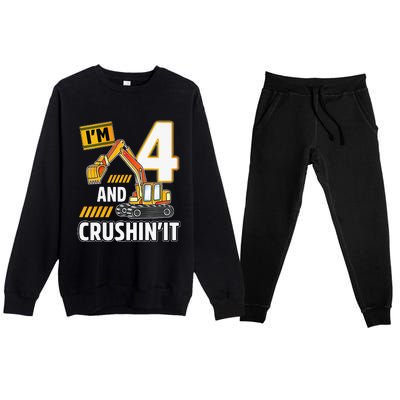 4 year old vehicles construction excavator Birthday 4th Premium Crewneck Sweatsuit Set