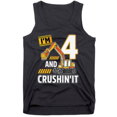 4 year old vehicles construction excavator Birthday 4th Tank Top