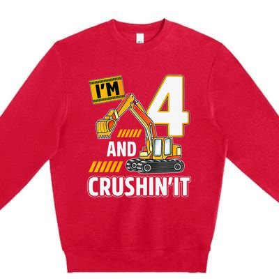 4 year old vehicles construction excavator Birthday 4th Premium Crewneck Sweatshirt