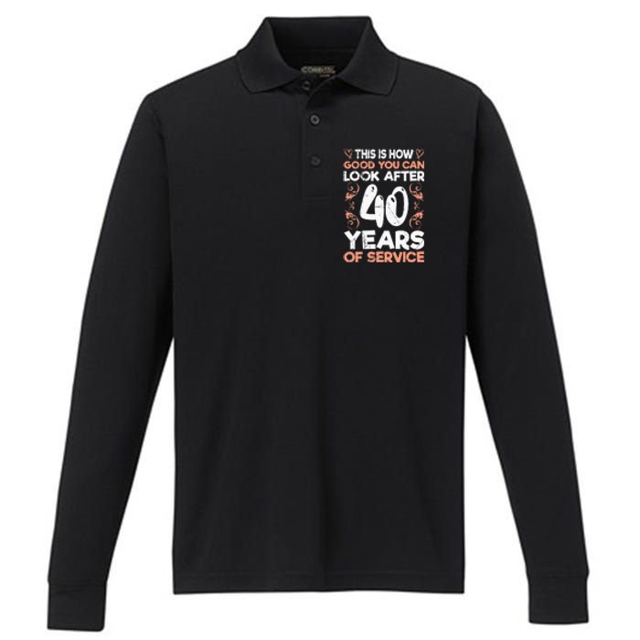 40 years of service 40 years of work anniversary Performance Long Sleeve Polo