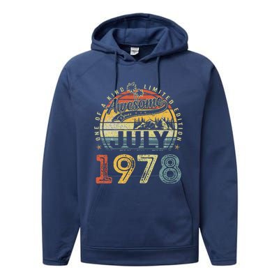 45 Years Old Birthday Awesome Since July 1978 45th Birthday Performance Fleece Hoodie