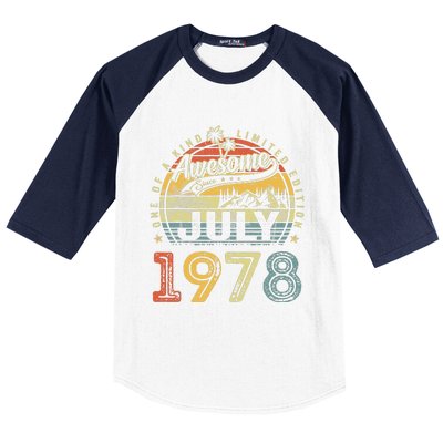 45 Years Old Birthday Awesome Since July 1978 45th Birthday Baseball Sleeve Shirt