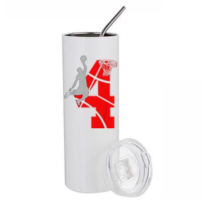 4 Year Old 4th Basketball Birthday Partytheme Stainless Steel Tumbler