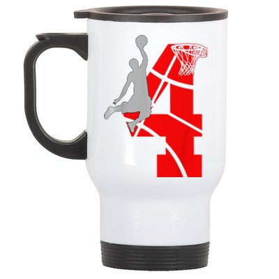 4 Year Old 4th Basketball Birthday Partytheme Stainless Steel Travel Mug