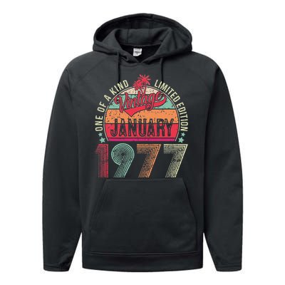 46 Years Old Gift January 1977 Limited Edition 46th Birthday Performance Fleece Hoodie