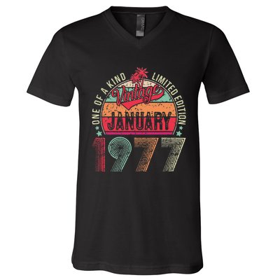 46 Years Old Gift January 1977 Limited Edition 46th Birthday V-Neck T-Shirt