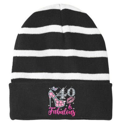 40 Years Old Gifts 40 & Fabulous Since 1983 40th Birthday Striped Beanie with Solid Band