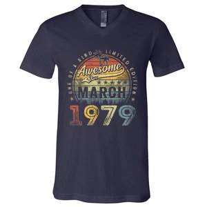 44 Year Old Awesome Since March 1979 44th Birthday V-Neck T-Shirt