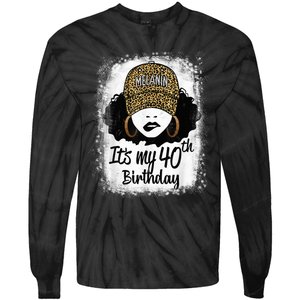 40 Years Old Leopard Melanin Girl It's My 40th Birthday Tie-Dye Long Sleeve Shirt