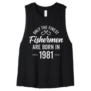 42 Year Old Fisherman Fishing 1981 42nd Birthday Women's Racerback Cropped Tank