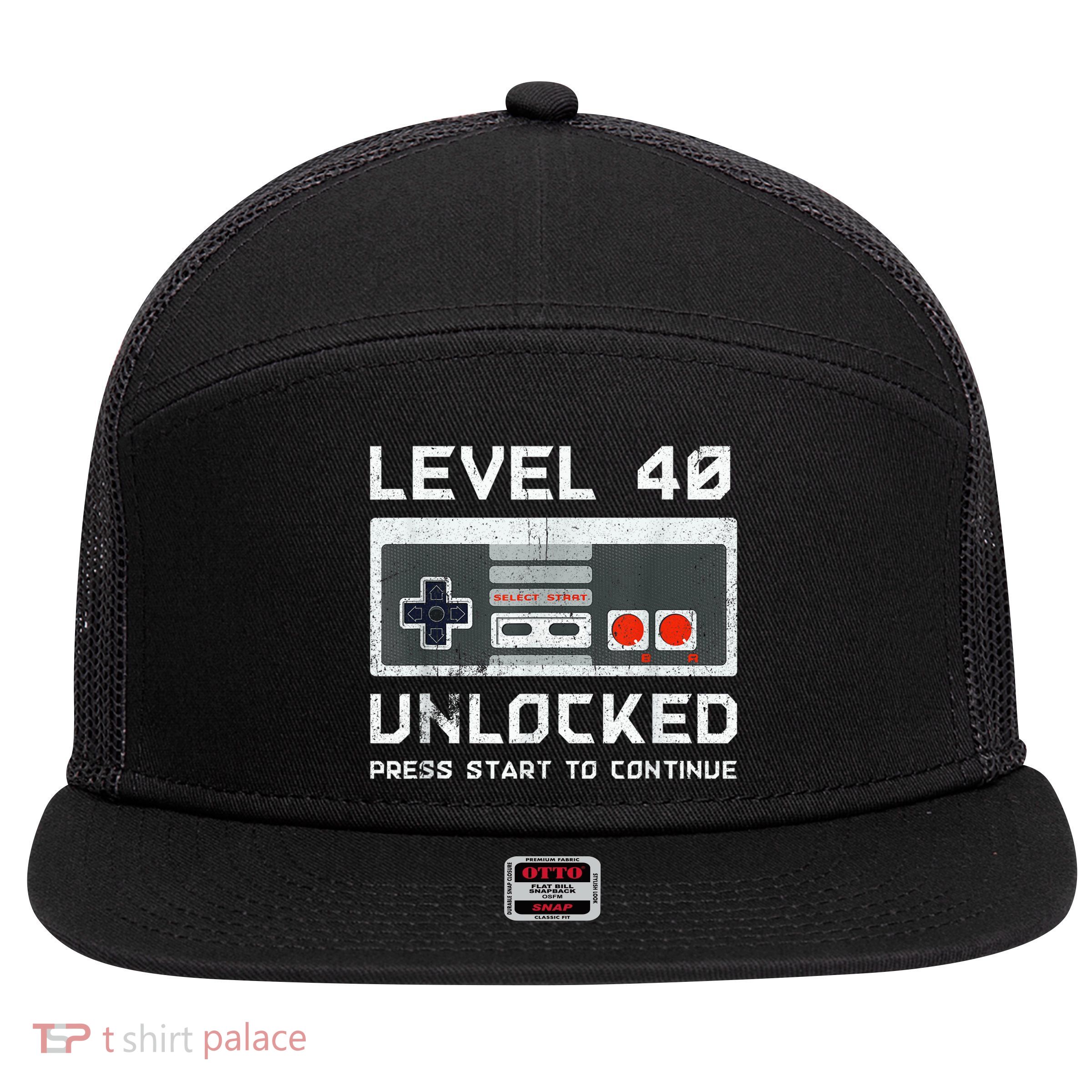 40 Year Old Forty Birthday Gift Level 40 Unlocked Gamer 7 Panel Mesh Trucker Snapback Hat