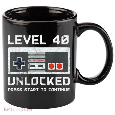 40 Year Old Forty Birthday Gift Level 40 Unlocked Gamer 11oz C Handle Ceramic Mug