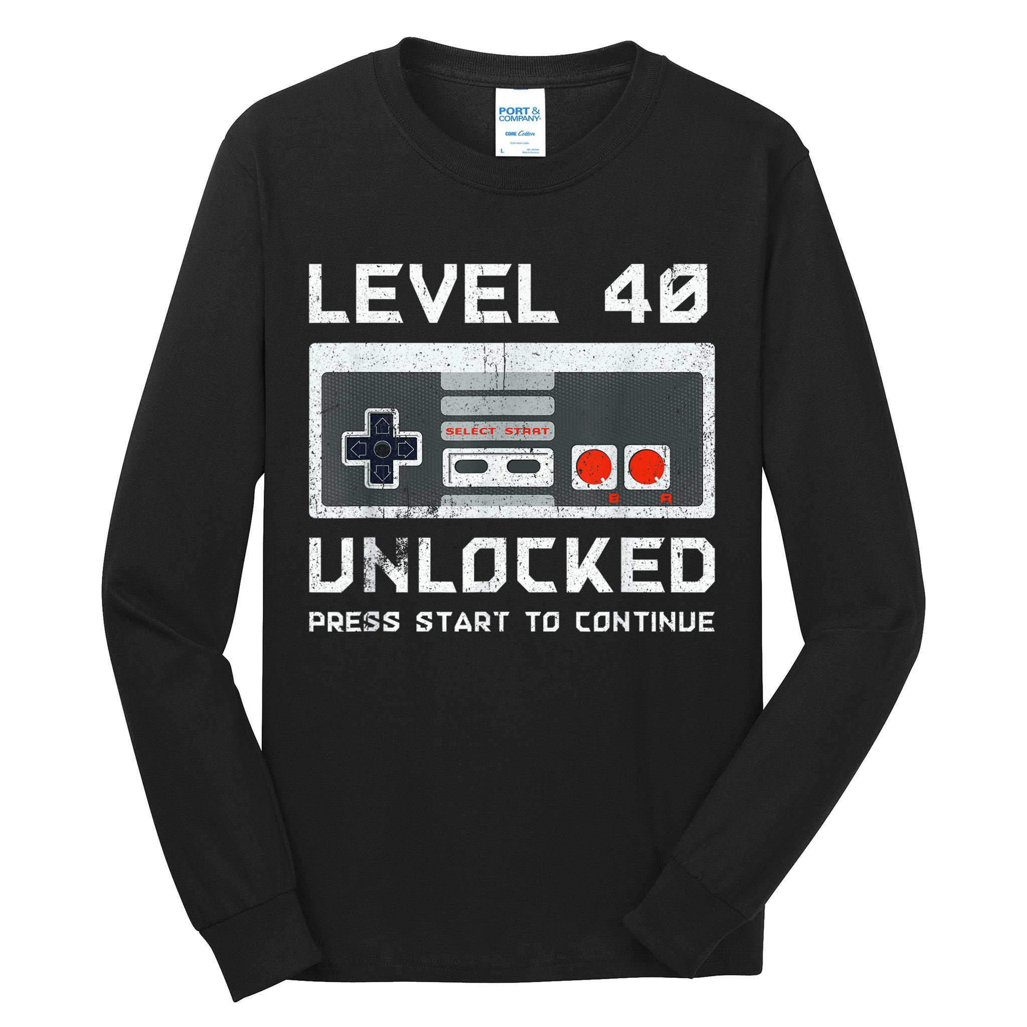 40 Year Old Forty Birthday Gift Level 40 Unlocked Gamer Tall Long Sleeve T-Shirt