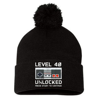 40 Year Old Forty Birthday Gift Level 40 Unlocked Gamer Pom Pom 12in Knit Beanie