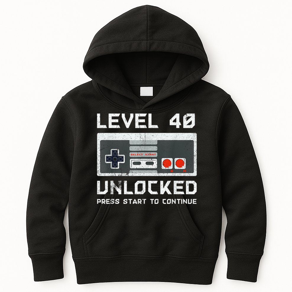 40 Year Old Forty Birthday Gift Level 40 Unlocked Gamer Kids Hoodie