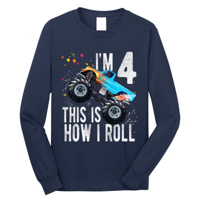 4 Year Old 4th Birthday Boy Monster Truck Car Long Sleeve Shirt