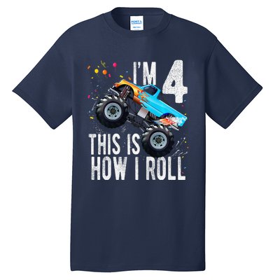 4 Year Old 4th Birthday Boy Monster Truck Car Tall T-Shirt