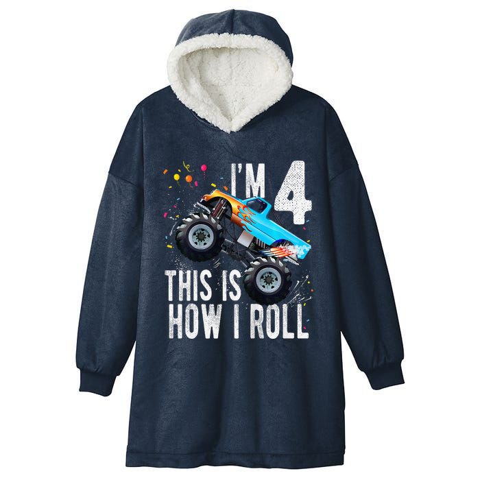 4 Year Old 4th Birthday Boy Monster Truck Car Hooded Wearable Blanket