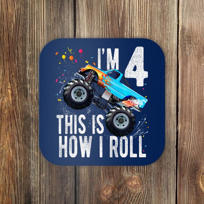 4 Year Old 4th Birthday Boy Monster Truck Car Coaster